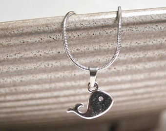 Necklace Small Whale, Mini Charm, Pendant, Snake Necklace, Silver