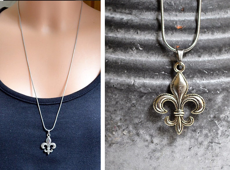 Chain Fleur de Lis, 60 cm long chain, silver-coloured, stainless steel image 1