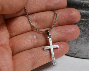 Christian cross chain, filigree pendant, silver-colored without squiggles and ornaments