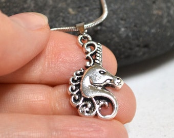 Necklace with unicorn pendant, unicorn, charm, silver snake necklace
