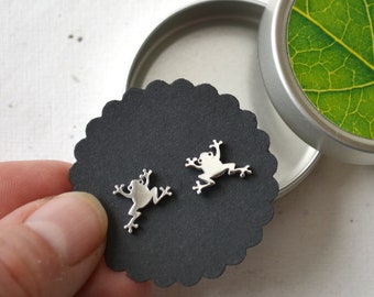 Ear studs small frogs, made of stainless steel with jewelry box