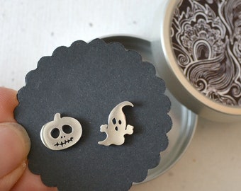 Pumpkin and Ghost Ghost Halloween Stainless Steel Jewelry Box Stud Earrings
