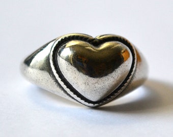 Grote open ring met hart antiek zilver