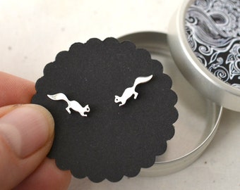 Ear studs small squirrels, stainless steel, jewelry box