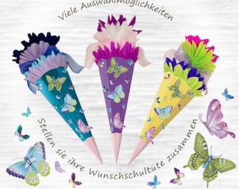 Bastelset Schultüte Schmetterlinge lila blau grün 1