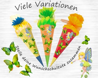 Bastelset Schultüte Elfe Schmetterlinge grün 1