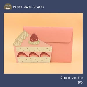 Modèle SVG de carte de tranche de gâteau aux fraises bricolage | Fichier papier découpé | carte d'anniversaire | Carte vierge | Cricut