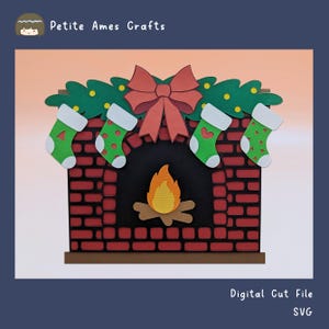DIY Christmas Fireplace Pop-up Card Cut File Template SVG | Paper Cut SVG | Cricut