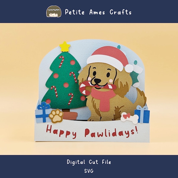 DIY Holiday Dachshund Pop-up Card SVG Template (Digital Download)