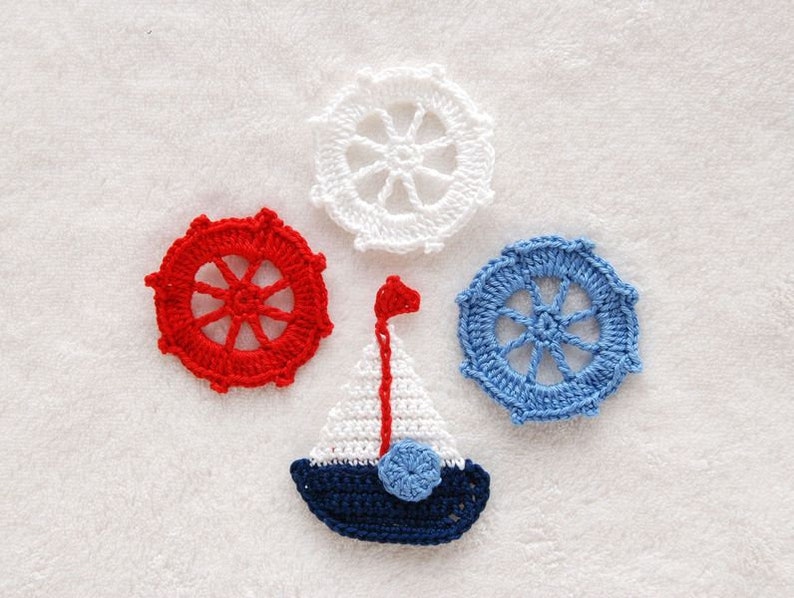 Crochet application steering wheel, blue-red-white, 3 pieces image 4