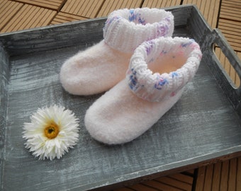 Babyfilzschuhe,13,5cm, weiß mit Strickbündchen