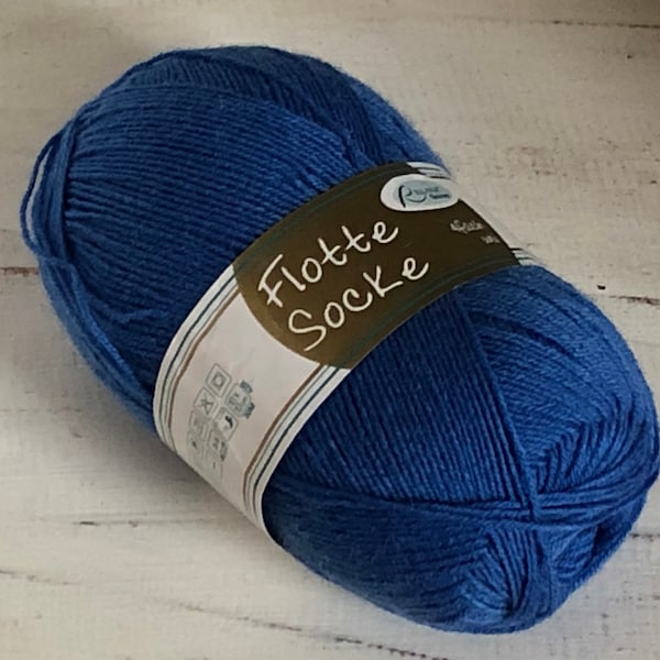 Sale*** Sock wool "Flotte Socke" 4-fold plain blue, 100g