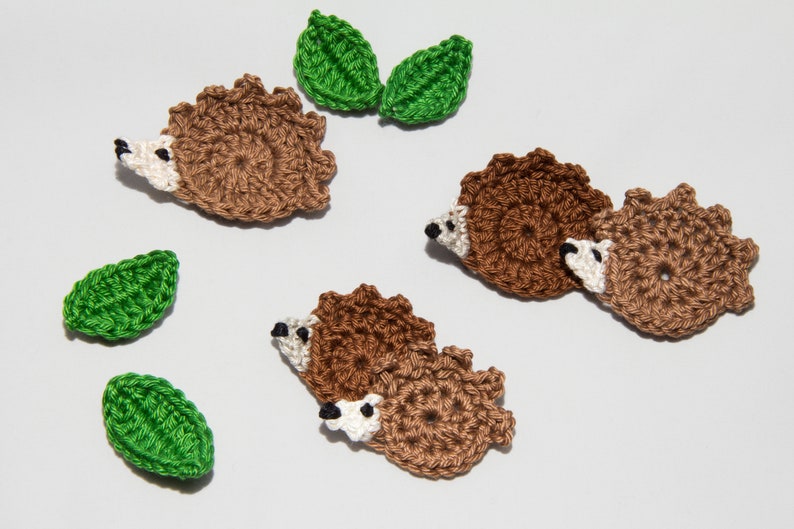 Hedgehog family, dad, mom, child, 3 pieces, crochet applique image 1