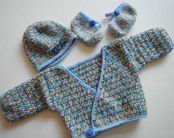 Babyset-Häkelset für unsere Kleinsten, blau-bunt