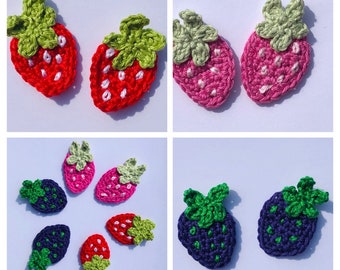 fraises, framboises, mûres, appliqué au crochet,