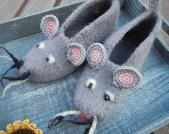Felt shoes size 24/25 "Funny Animals - Mouse"