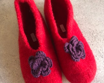 Felt shoes size 37 "Flower dream red/purple flowers"