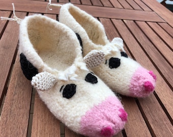 Felt shoes size 32 "Funny Farm Animals - Cow"