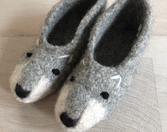 Vilten schoenen maat 24/25 "grappige bosdieren - wolf"