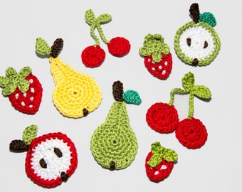 Assiette de fruits, 9 pièces, applications au crochet