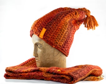 Crochet set: Loop+hat red-mottled