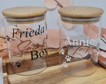 Leckerli Glas, Leckerlibox, Vorratsglas mit Bambusdeckel personalisiert