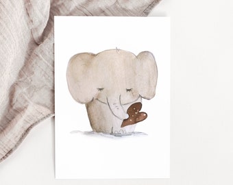 Carte de naissance, invitations d'anniversaire pour enfants, carte de vœux, « Éléphant avec cœur », cartes de naissance, éléphant, invitation éléphant, DIN A6, 0,34 mm d'épaisseur