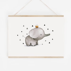 Kinderbild Kinderposter A4 A3 Elefant mit Krone Kinderzimmer Bild, Kinderposter, Kinderzimmer Wanddeko, Tierprint, Poster Kinderzimmer zdjęcie 2