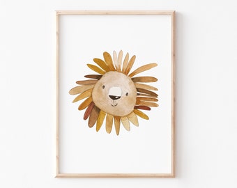 Children's picture "Lion's Head", Lion poster, Animal poster, Animal print, Lion children's room pictures, DIN A4