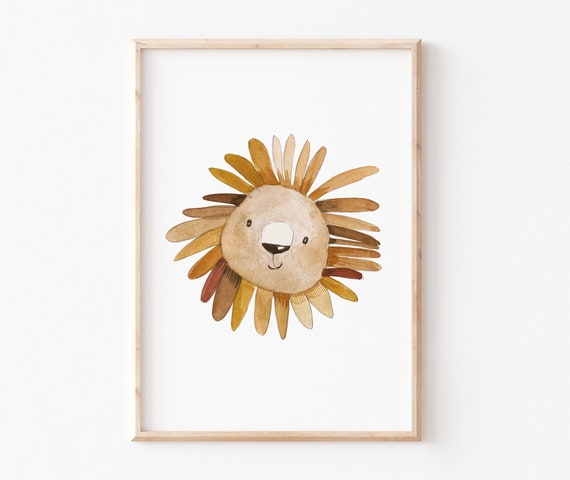 Kinderbild "Löwenkopf", Poster Löwe, Tierposter, Tier-Print , Löwen Kinderzimmer Bilder, DIN A4