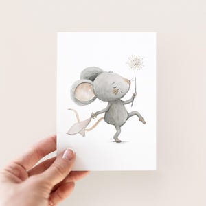 Karte "Maus tanzt", Geburtskarte, Mäuse Karte, Kindergeburtstag Karte, Karte erster Geburtstag, Einladung, Karte zum Baby,  Mäuse Postkarte