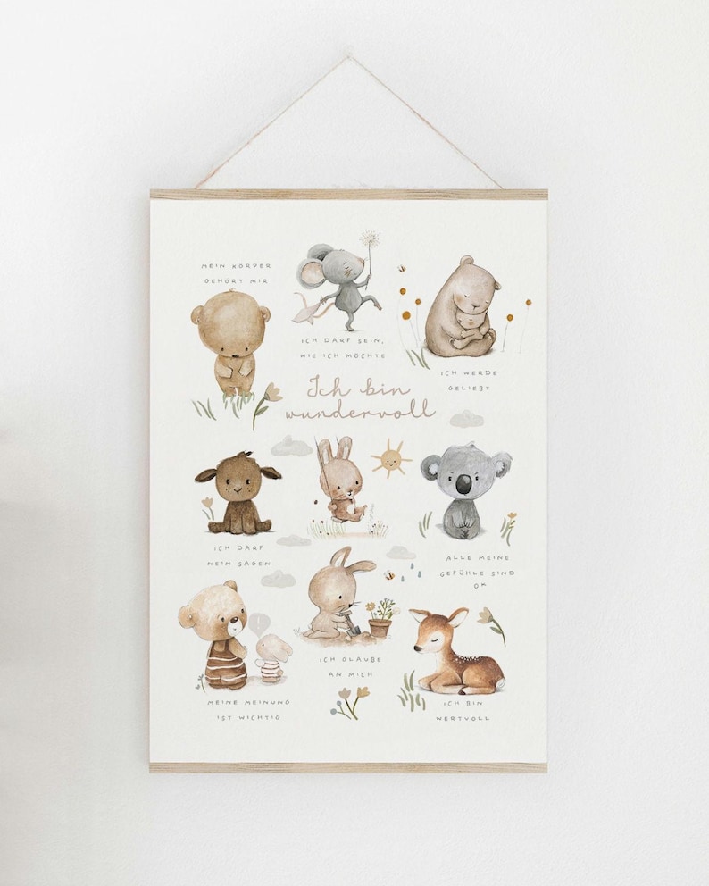 Affirmation poster for children, affirmations for children's rooms, beliefs I am wonderful, encouraging gift poster self-love A4 A3 A2 image 3