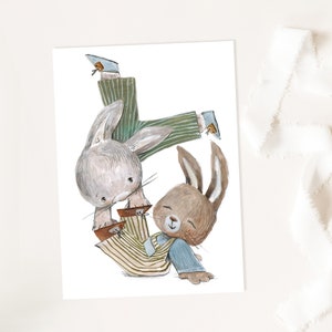 Osterkarte "Hasen turnen", Osterkarten, Karten für Ostern, Postkarten, Osterdeko, Hasenbilder, DIN A6, Ostergruß, Karte Ostern