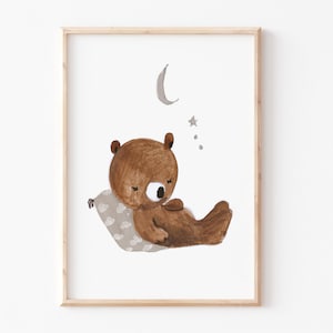 Kinderbild "Bär schläft" Kinderposter, Poster Kinderzimmer, Bär Poster, Tierposter, Kinderzimmer Bilder, Bär Bild Kinderzimmer, Poster Bär