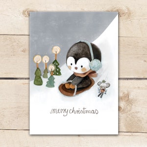 Christmas cards penguin sledding", Christmas card postcards, DIN A6, approx. 0.46 mm thick