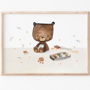 Kinderbild Malen mit Teddy, Poster Kinderposter zdjęcie 1