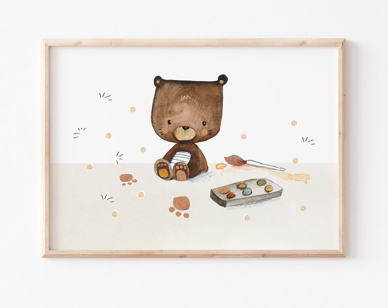 Kinderbild Malen mit Teddy, Poster Kinderposter zdjęcie 1