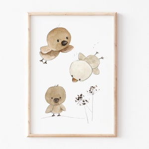 Kinderbild "Vögelchen" A4 A3 Poster Kinderzimmer, Kinderposter, Tierposter, Tierprint, Kinderzimmer Bilder, Kinderzimmerbilder beige
