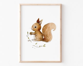 Kinderbild "Eichhörnchen" Kinderzimmer Poster, A3 A4, Kinderposter, Poster Waldtiere, Kinderzimmer, Tierposter Kinderzimmer, Waldtiere Bild