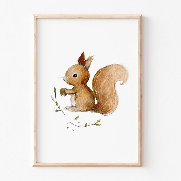 Children's picture "Squirrel" children's room poster, A3 A4, children's poster, poster forest animals, children's room, animal poster children's room, forest animals picture