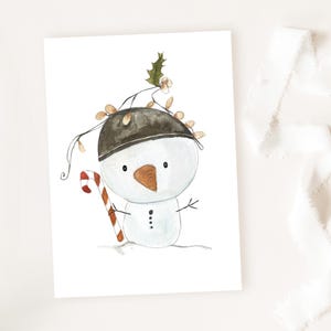Weihnachtskarten "Schneemann", Kinder Karten für Weihnachten, Zuckerstange, Weihnachtspost, DIN A6, Aquarell
