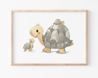 Affiche pour enfants « Trois Tortues » - Format A4/A3, pour chambres d'enfants, représentant trois frères et sœurs, décoration de chambre d'enfant, décoration murale pour chambres d'enfants et images pour chambres d'enfants.
