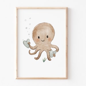 Kinderposter"Krake" A4 A3,  Kinderbild Meer, Poster Kinderzimmer, Wanddekoration, Kinderbild Meerestiere, Kinderposter Tiere, Tierposter
