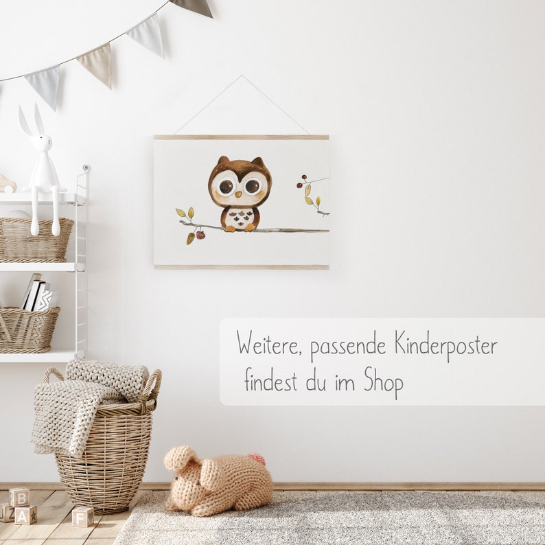 Eulenbild Kinderbild Eule A4 A3, Poster Kinderzimmer, Waldtiere Kinderposter, Kinderzimmer Deko, Babyzimmer Bild, Waldtiere Kinderzimmer Bild 4