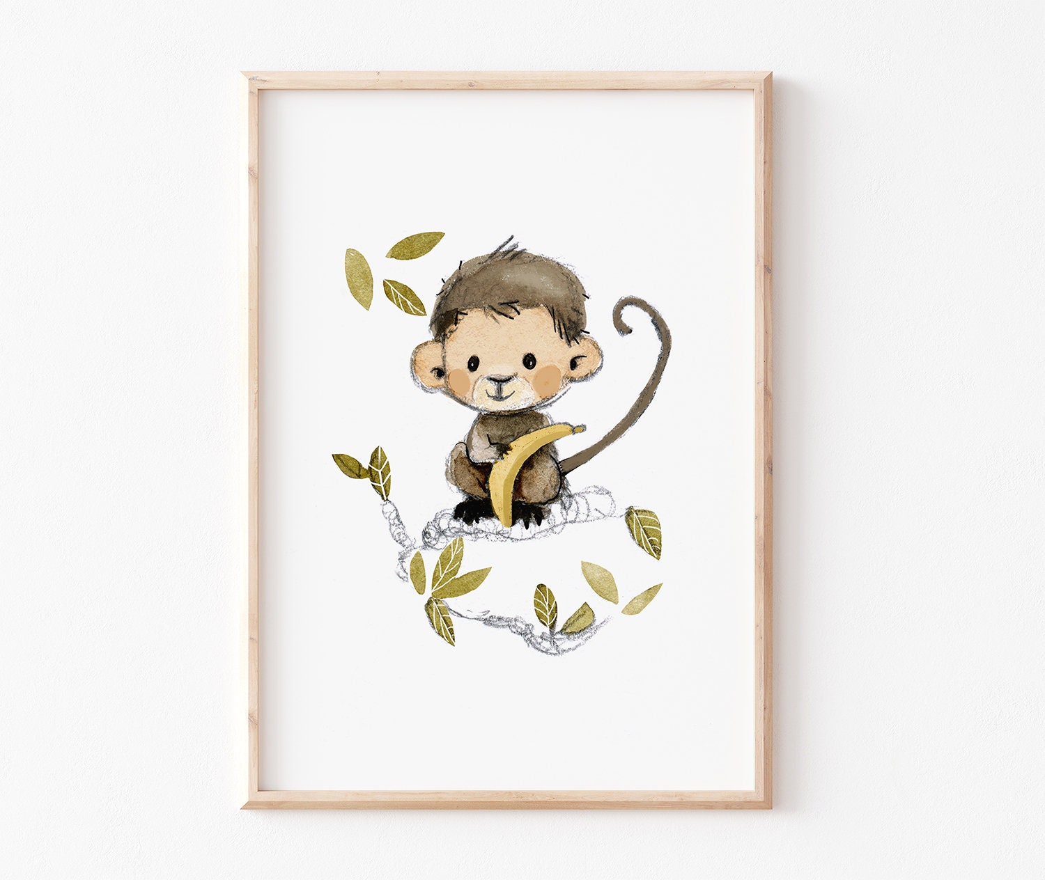 Kinderbild "Affe" A4 A3, Kinderposter Kinderzimmer, Poster Kinderzimmer, Kinderbilder, Kinderzimmerbild, Affe Bild, Affe Poster, Tierposter