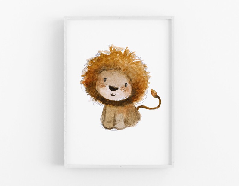 Kinderbild "Löwe" A4 A3, Kinderposter, Löwenposter, Tierposter, Aquarell, Tier-Print, Kinderzimmer Bilder, Kinderposter Löwe, Kinderposter bild 6