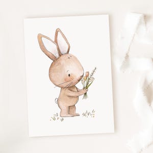 Osterkarte, ,"Hase mit Tulpen", süße Karte zu Ostern, Osterdeko Wand, Hase Tulpen Karte, DIN A6, Osterhase Karte, Ostergruß, Osterkarten