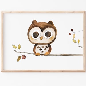 Eulenbild Kinderbild "Eule" A4 A3, Poster Kinderzimmer, Waldtiere Kinderposter, Kinderzimmer Deko, Babyzimmer Bild, Waldtiere Kinderzimmer