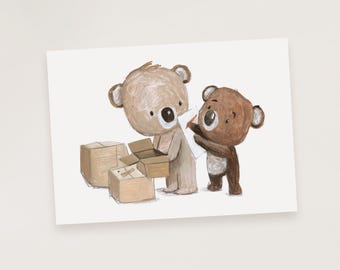 Moving card, housewarming card, bon voyage card, emigration card, moving gift, emigration gift, moving congratulations card "packing boxes"