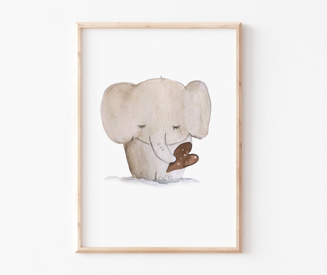 Kinderbild Elefant mit Herz, Poster Kinderzimmer, Tierposter